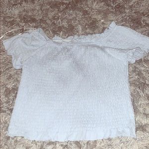 baby blue off the shoulder crop top